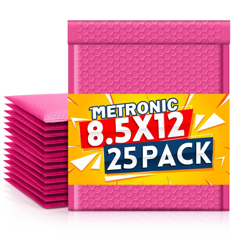 Metronic 8.5 x 12 Inch Bubble Mailers 25 Pack Pink Padded Envelopes Self-Seal Bubble Mailer Waterproof Cushioning Padded Mailers for Shipping, Mailing, Packaging, Small Business Supplies, Bulk #2 - Image 1